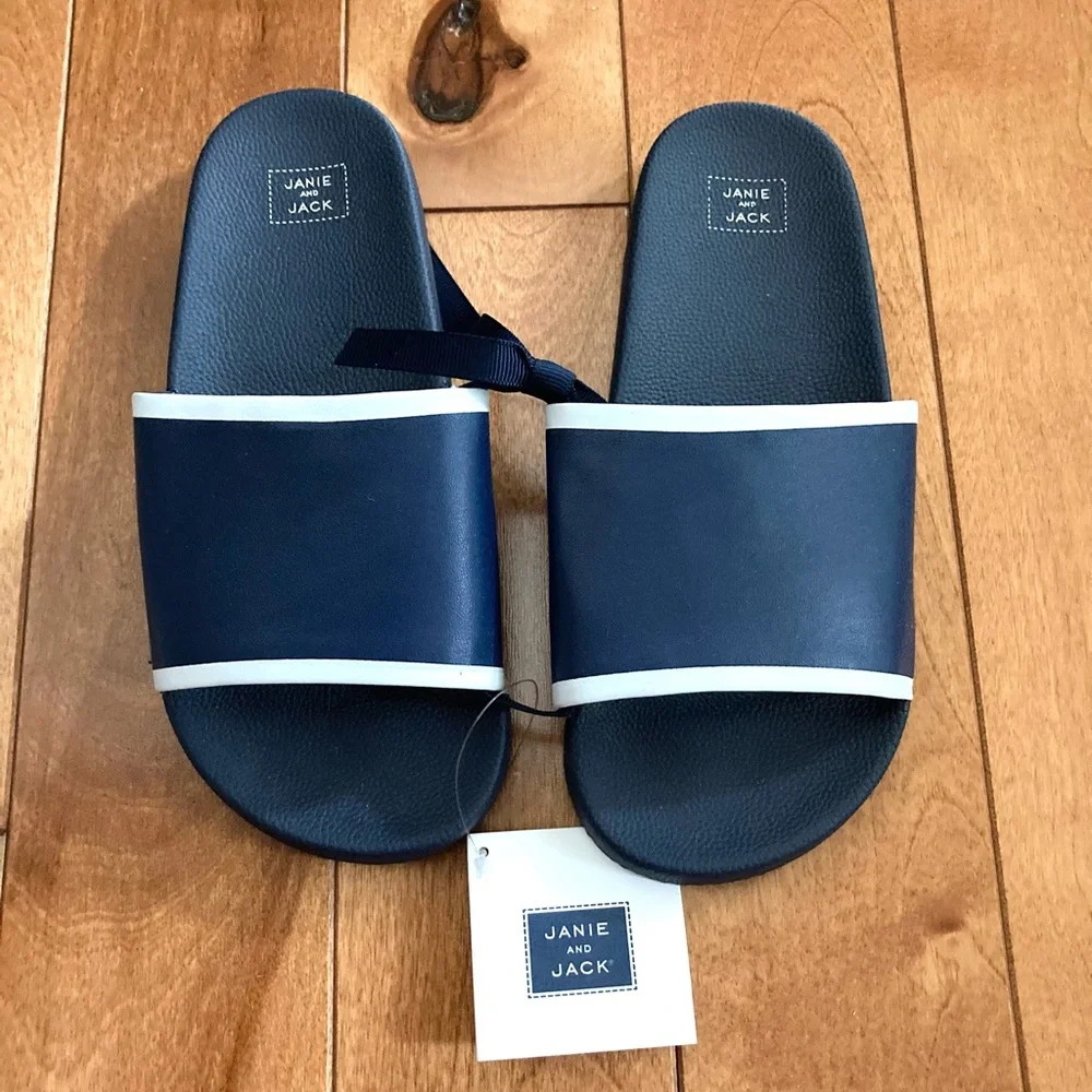 NWT Janie and Jack Blue with White Trim Slides 13